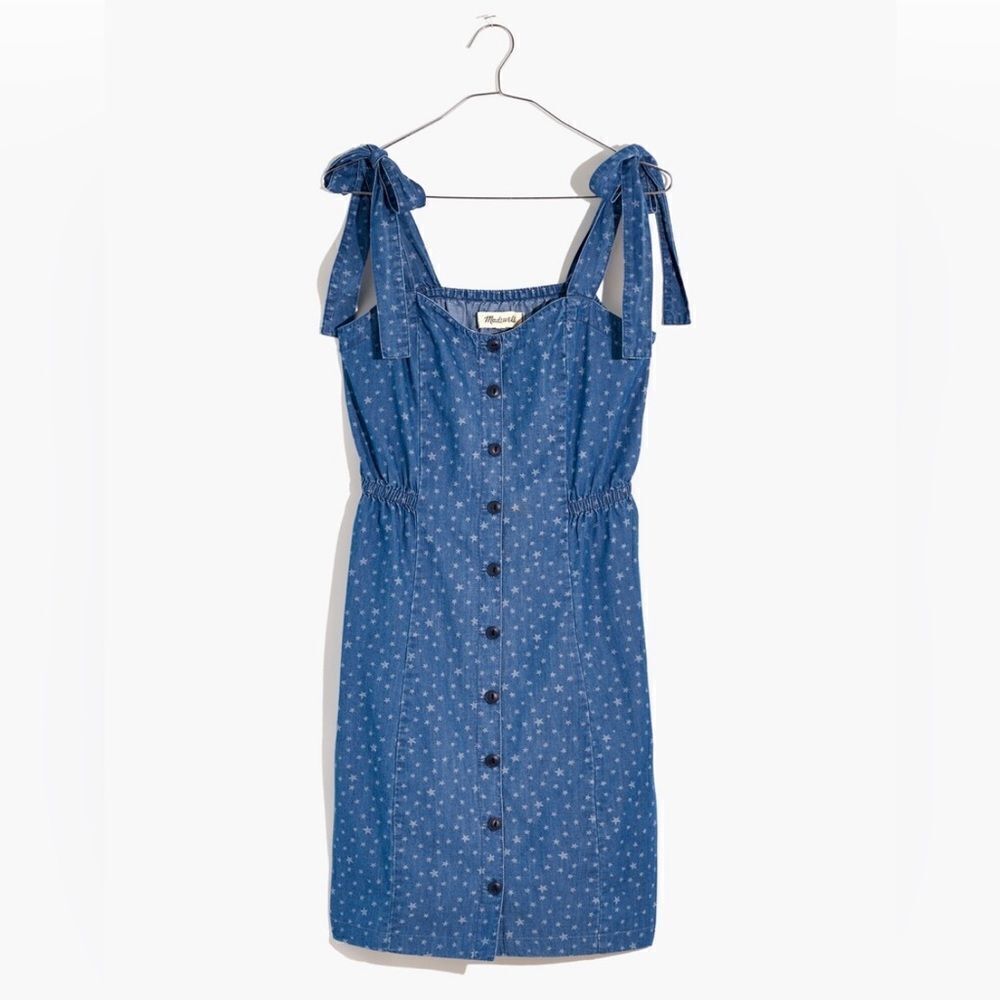 MADEWELL Denim Tie-Strap Button-Front Sundress in Star Jacquard Sz 0